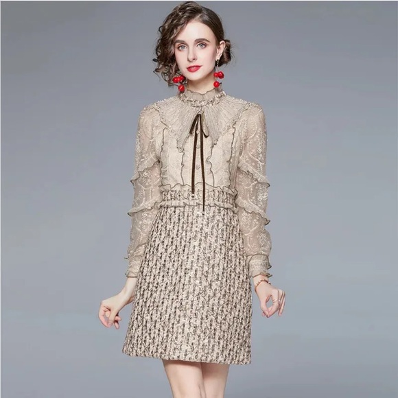 Hepidem Boutique Beaded-Embroidered Sequined Lace Tweed Mini Dress - Picture 1 of 13